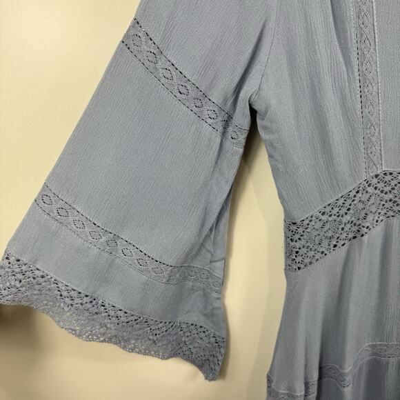 Cottagecore Baltic Born New Blue Mini Dress Medium Lace Trim Flared Sleeve - Picture 14 of 16